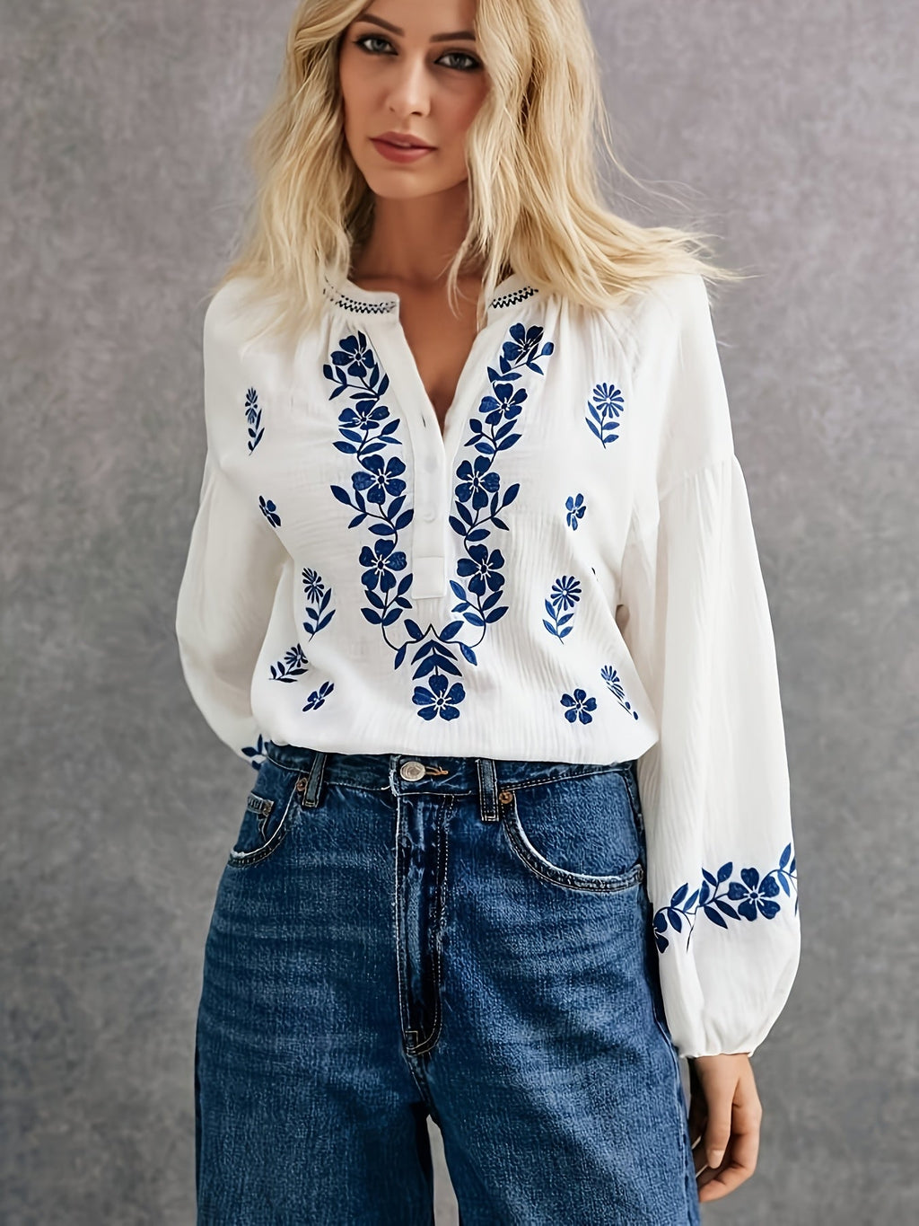 Peria | Etnisch dameshemd - Geborduurde casual bohemienblouse