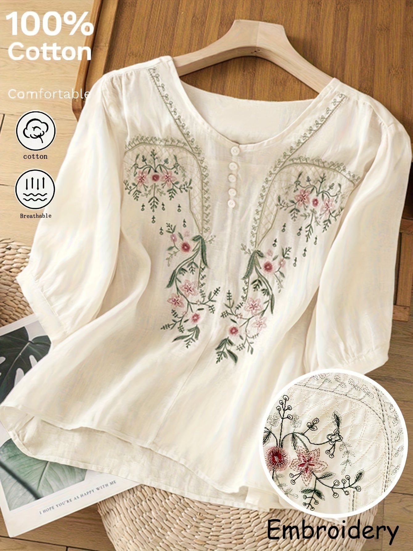 Isolde | Dames zomers T-shirt met geborduurde korte mouwen, comfortabele en ademende casual top