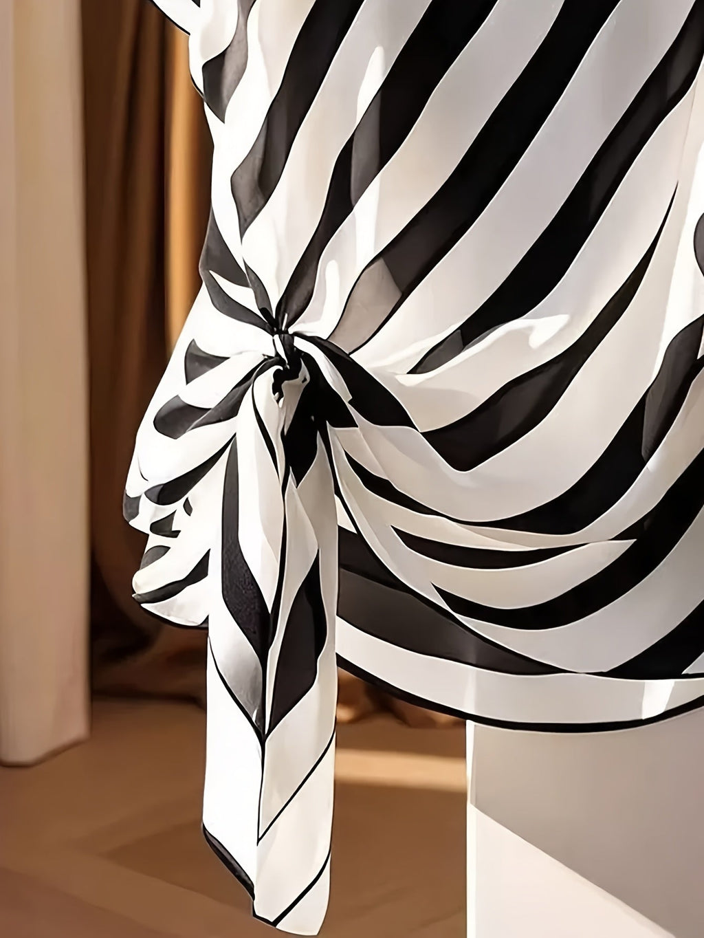 Saelyn | Gestreepte damestop met V-hals – Blouse met strik in de taille