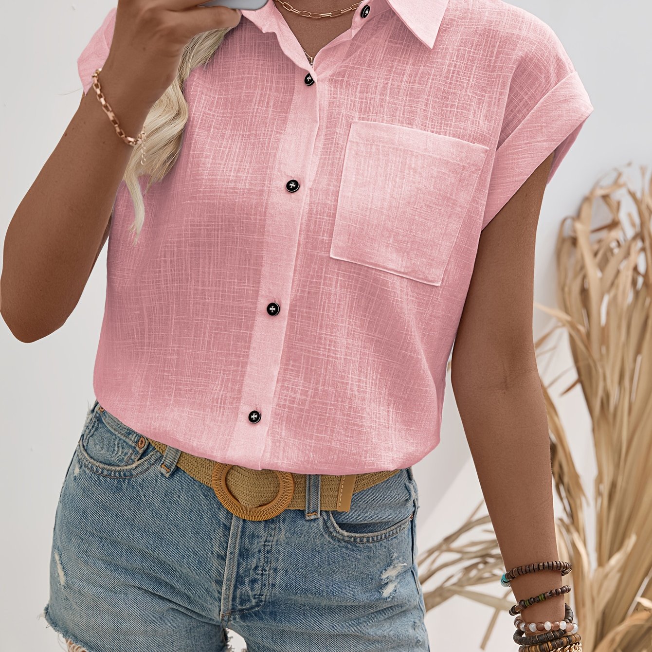 Elaria | Mouwloze Bamboe Gestreepte Blouse – Knoopsluiting Zomertop, Lichtgewicht Shirt