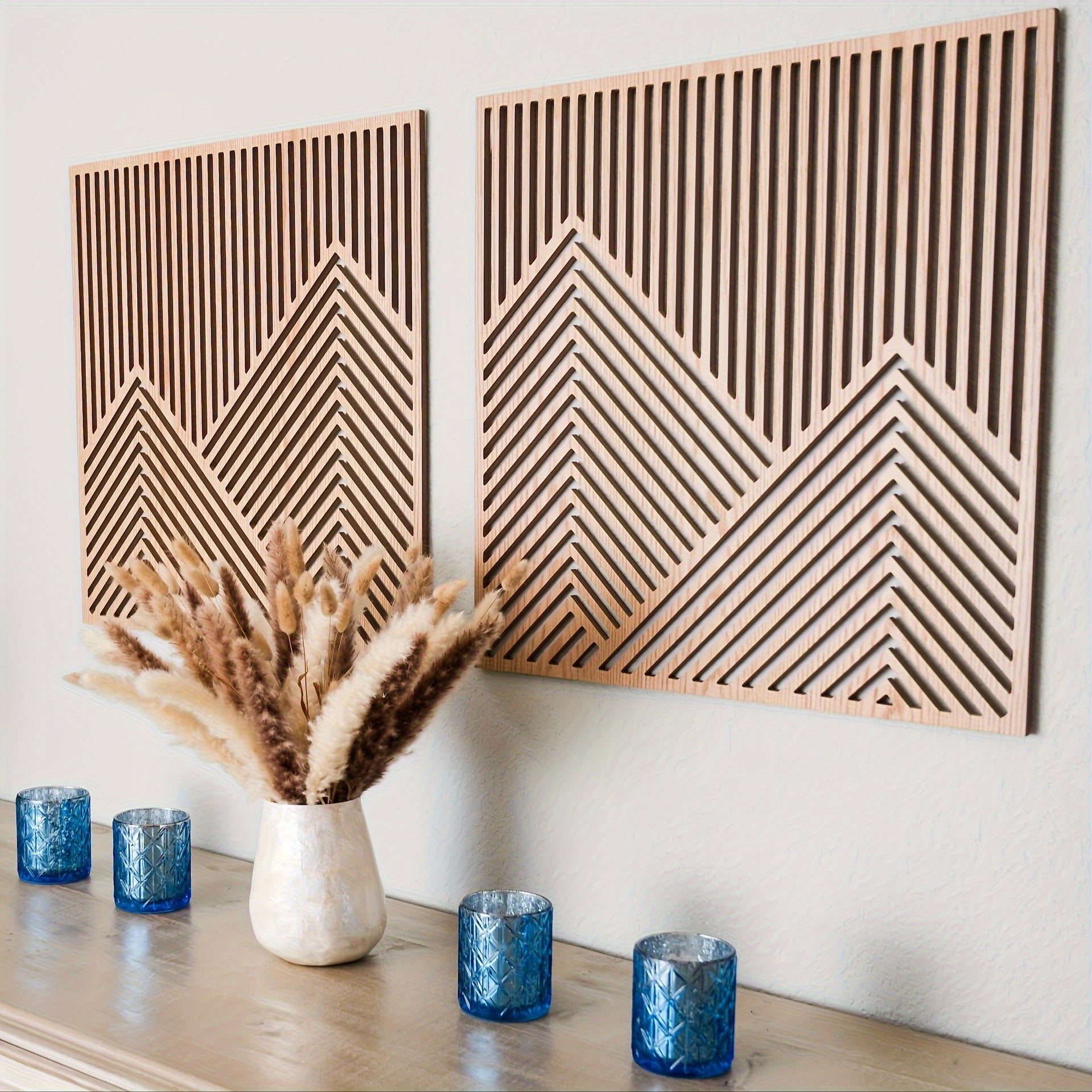 BohoPeaks | Houten Berg Muurkunst - Minimalistische Houten Panelen, Wanddecoratie