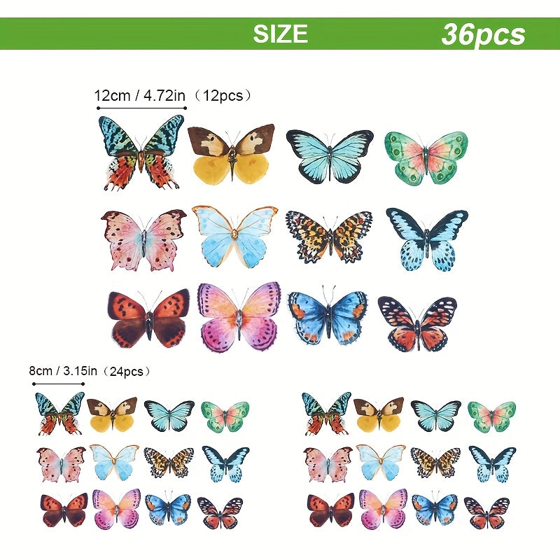 FlutterPop | Set 3D Vlinder Muurstickers – Kleurrijke Waterverf PVC