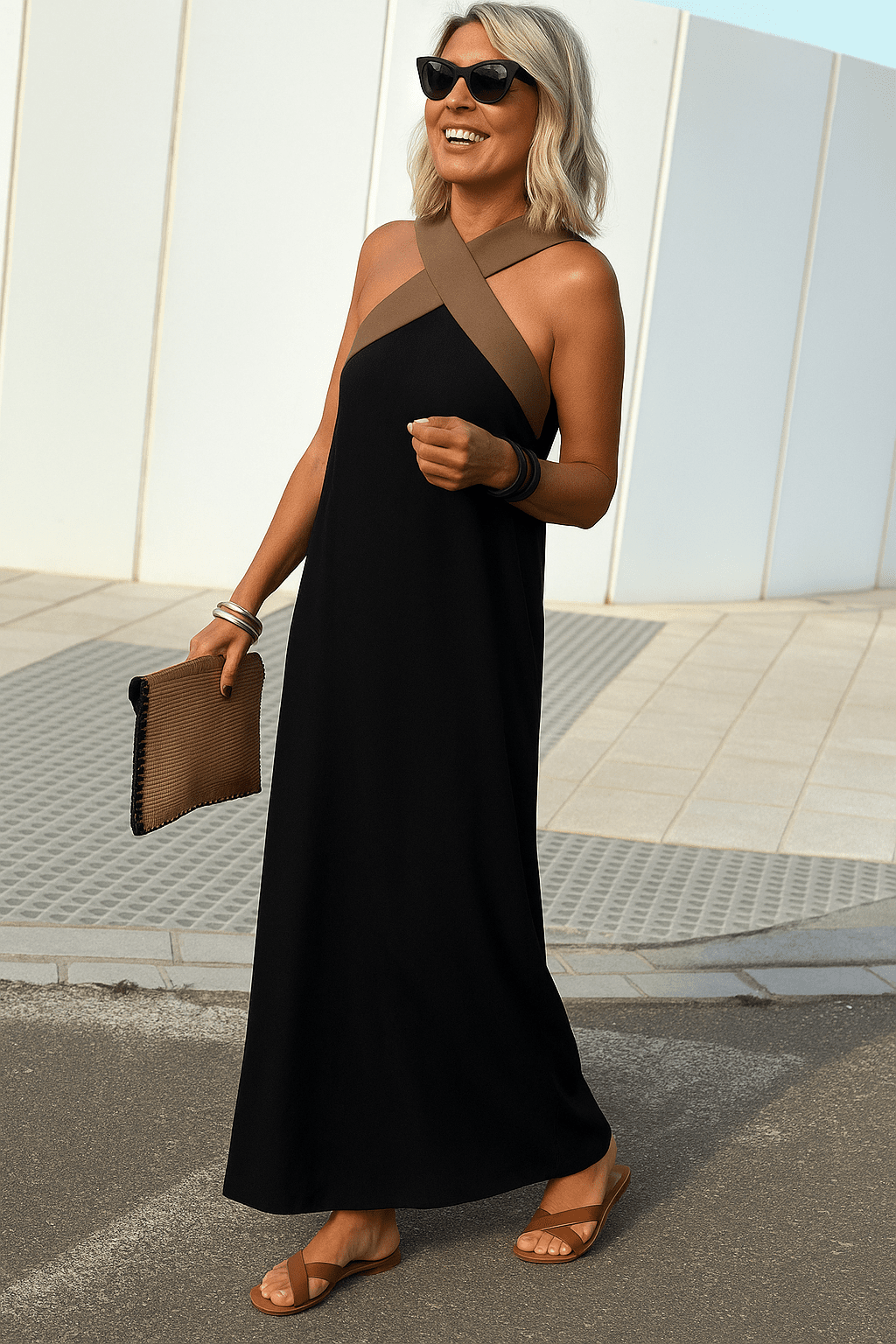 Jessalynne | Dames Cross Front Maxi Jurk – Luchtige Lichtgewicht Zomerjurk