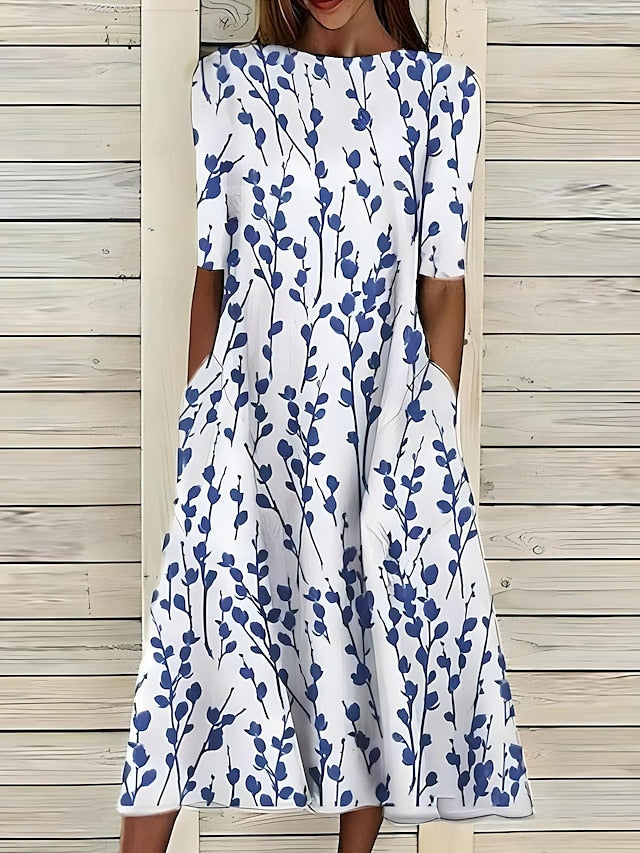 Zalia | Bloemenprint midi-jurk voor dames – Elegante, casual zomerjurk
