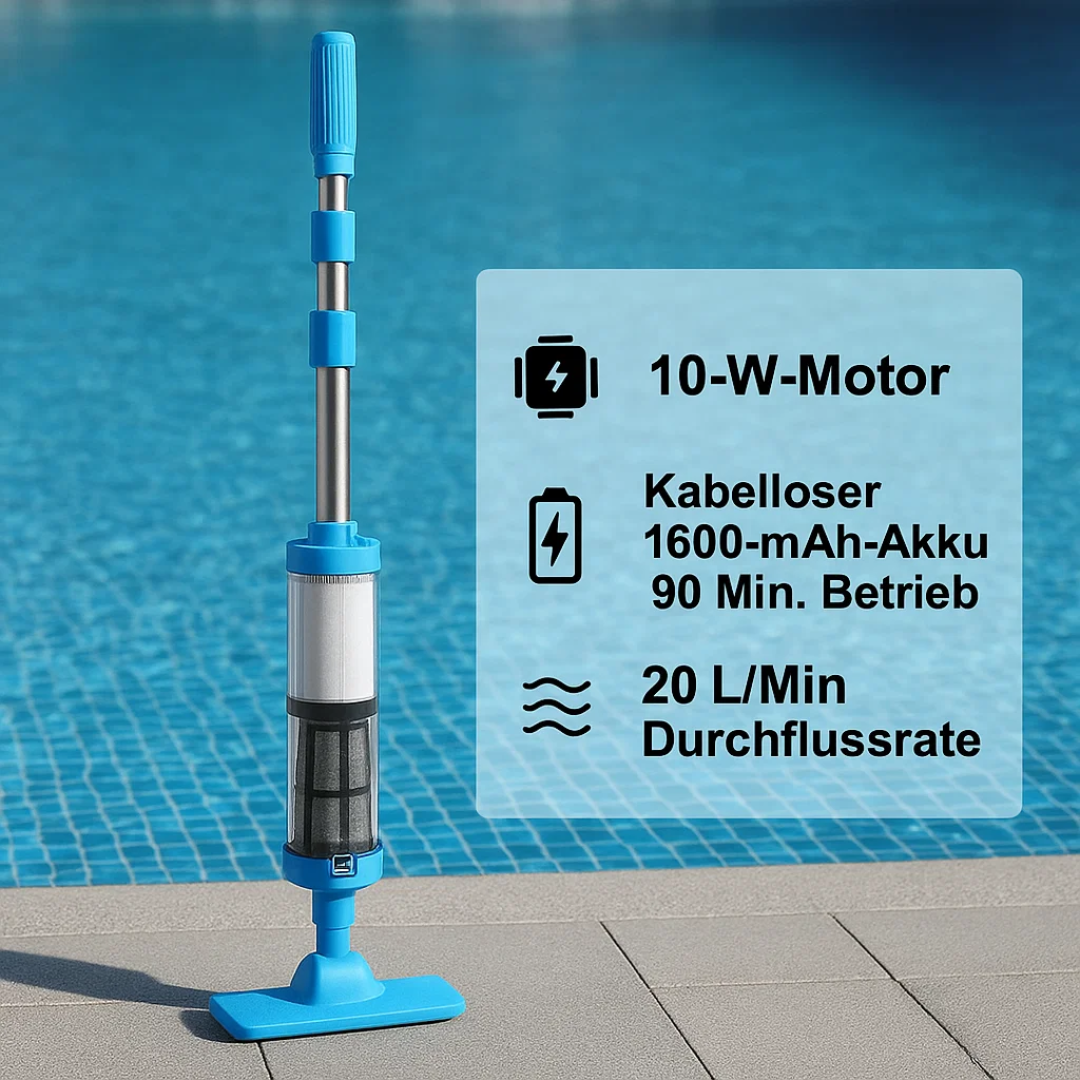 HydroClean |  Draadloze 3-in-1 zwembadstofzuiger – Oplaadbare reiniger voor vuil, stof en oppervlaktereiniging