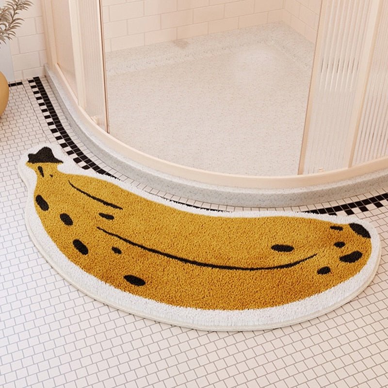 FruityStep | Anti-slip aubergine & banaan badkamermatten - Zacht, duurzaam en levendig ontwerp voor badkamers