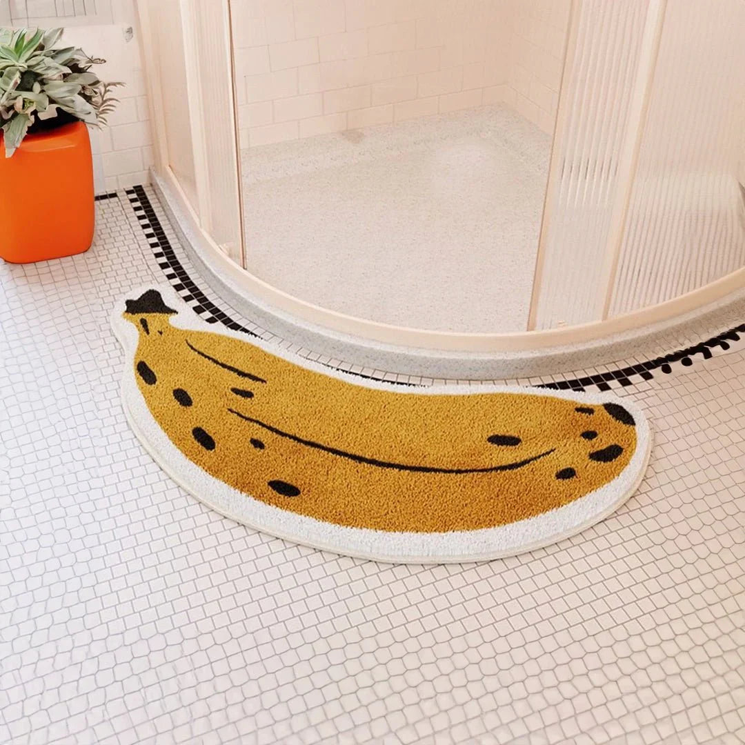 FruityStep | Anti-slip aubergine & banaan badkamermatten - Zacht, duurzaam en levendig ontwerp voor badkamers