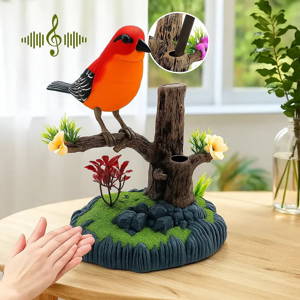 TweetTwig | Zingende Vogel Beeldje - Realistisch Natuurlijk Vogelgeluid, Decoratief Tak Ornament