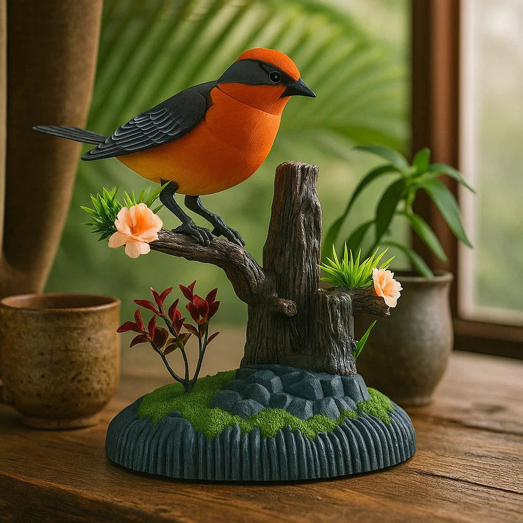 TweetTwig | Zingende Vogel Beeldje - Realistisch Natuurlijk Vogelgeluid, Decoratief Tak Ornament