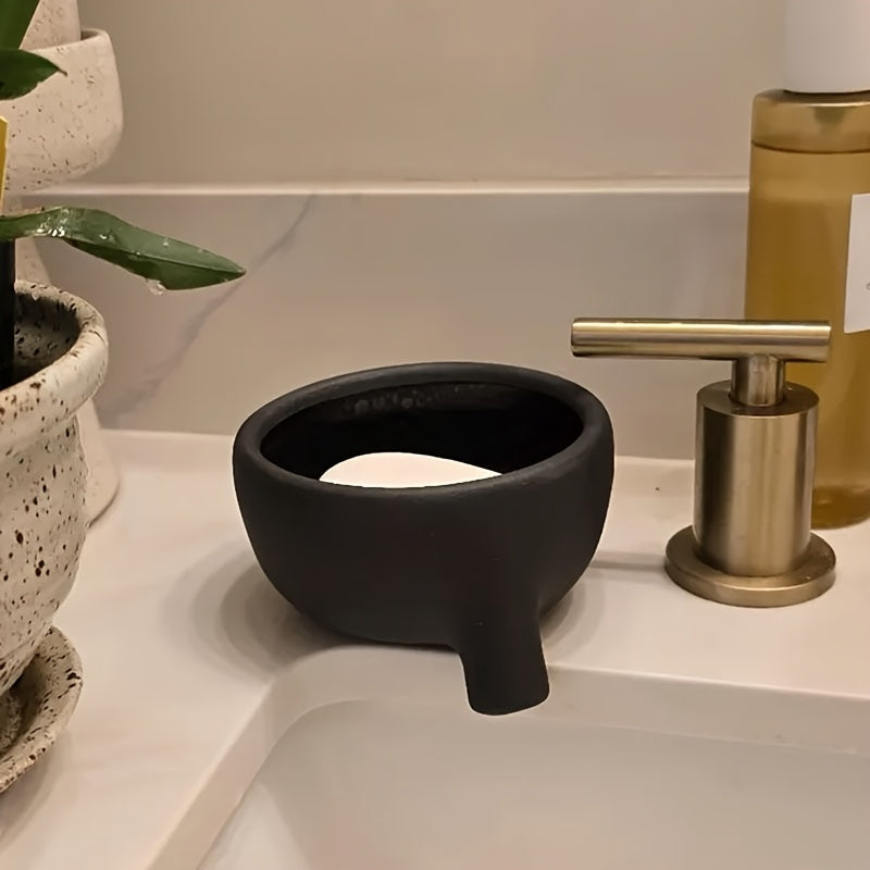 DripLux | Elegante zwarte zeepbakje van kunsthars met afvoer – Modern minimalistisch badkameraccessoire