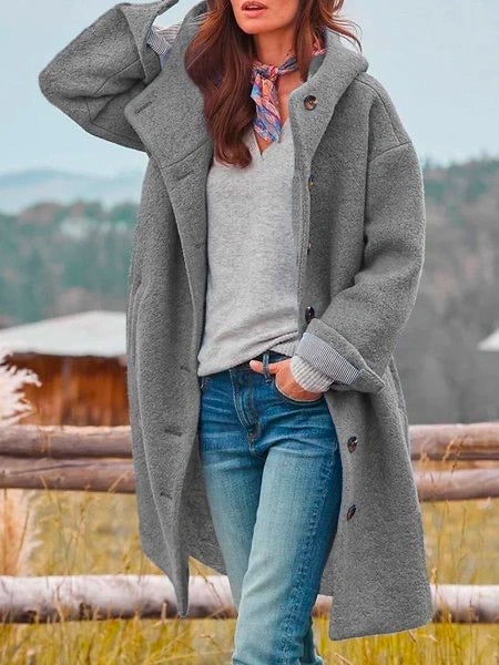 Oryna | Dames jas met Capuchon – Warme Lange Parka met Knopen en Zakken