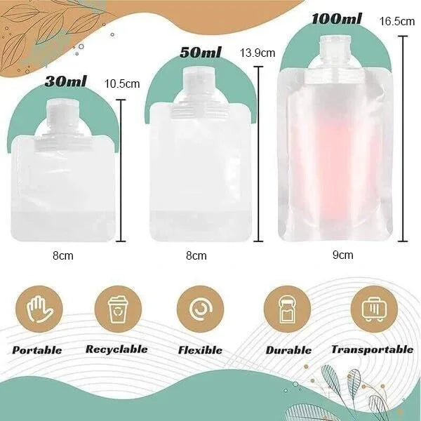 PackiPods | 10-delige lekvrije vloeistofzakjes voor op reis - herbruikbaar, draagbaar