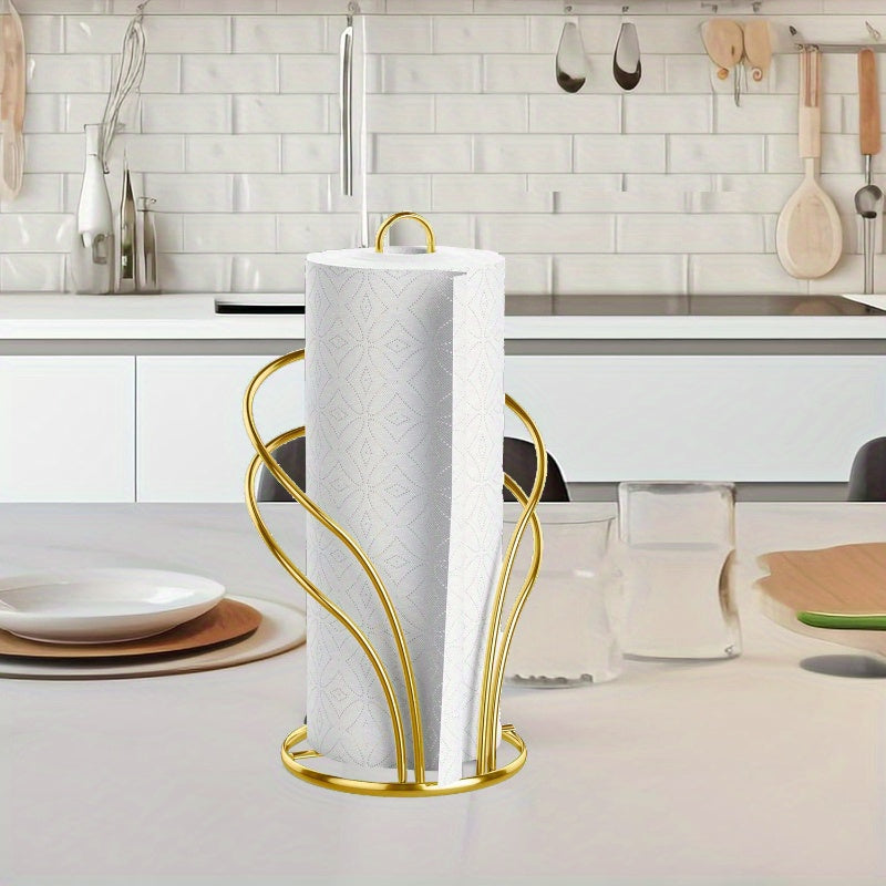 TissueLuxe | Luxe gouden servetten- en tissuehouder met stabiele verzwaarde voet – vrijstaande organizer voor keuken en badkamer
