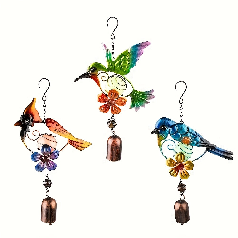 WingChime | Metalen Kolibrie Windgong voor Buiten, Tuindecoratie, Kleurrijke Veren Hangornament