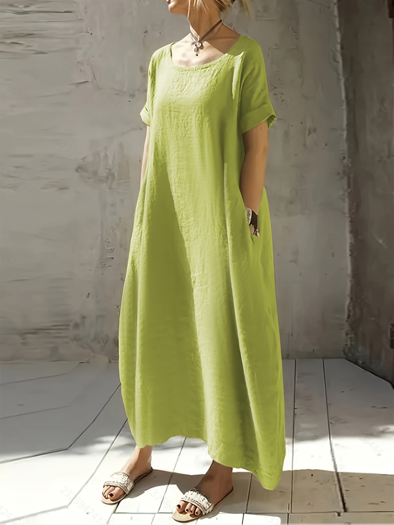 Elvarra | Losse Maxi Jurk met Zakjes – Korte Mouwen, Ademend, Casual Zomerjurk
