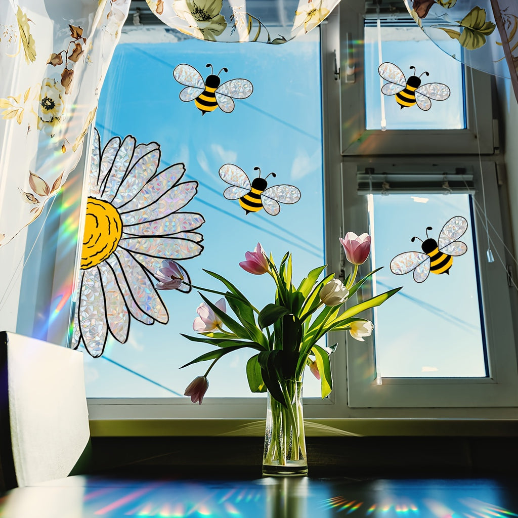 FloraBee | Bijen Bloemen Raamsticker – Statische Glasfolie, Herbruikbaar