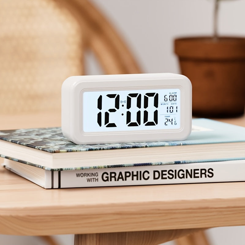 BrightWake | Digitale wekker met LCD-scherm met achtergrondverlichting - Werkt op batterijen, moderne kamerdecoratie voor thuis