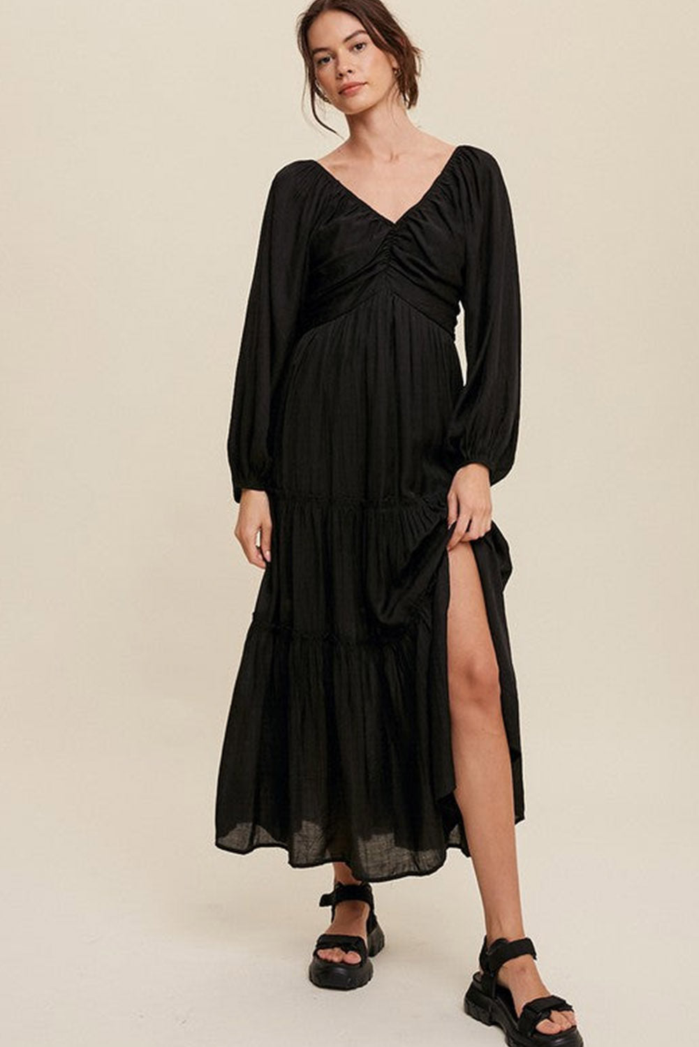 Sinae | Dames V-hals Maxi Jurk met Cut-Out – Boho Avondjurk met Strikdetail en Franjes