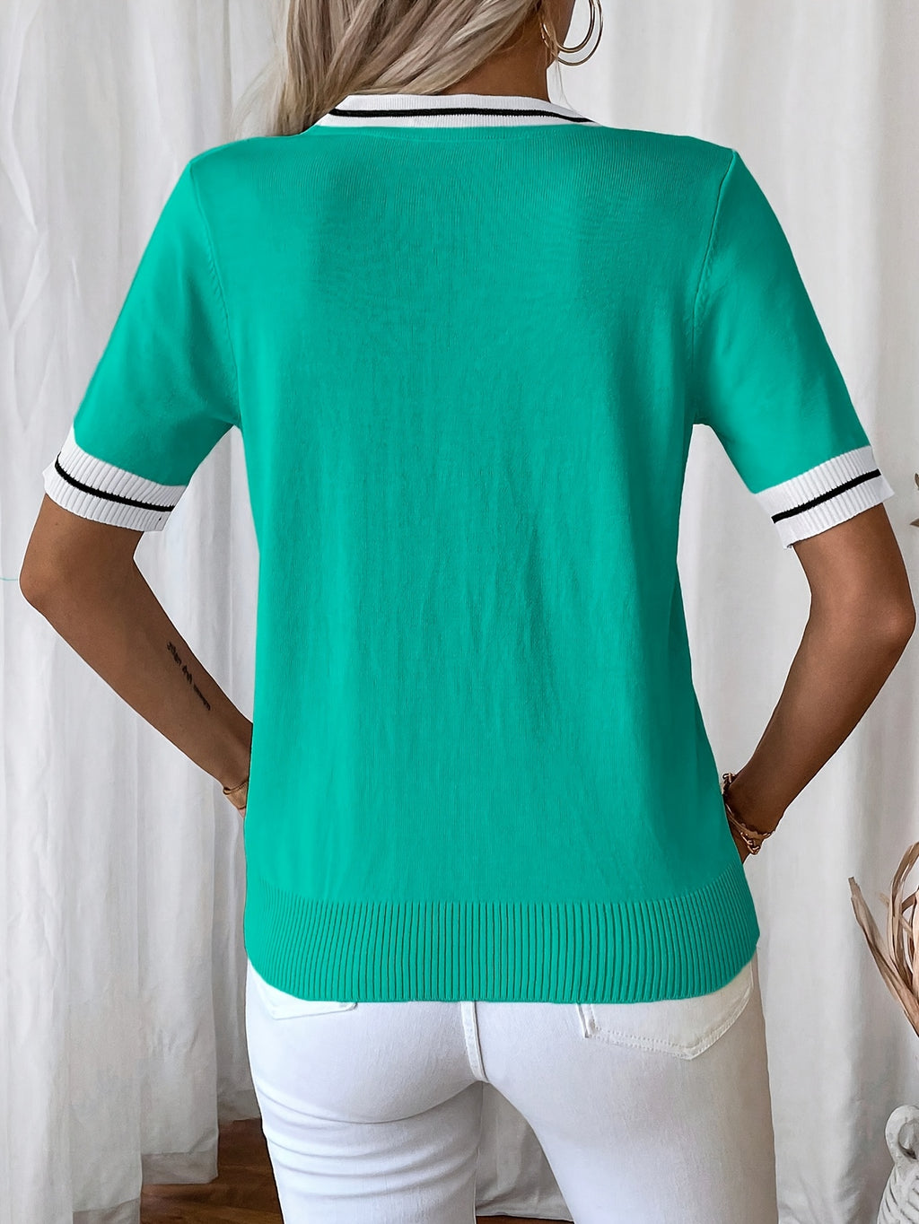 Analya | Dames Zomer T-shirt met V-hals en Strik – Casual Gebreid, Lichtgewicht, Ademend