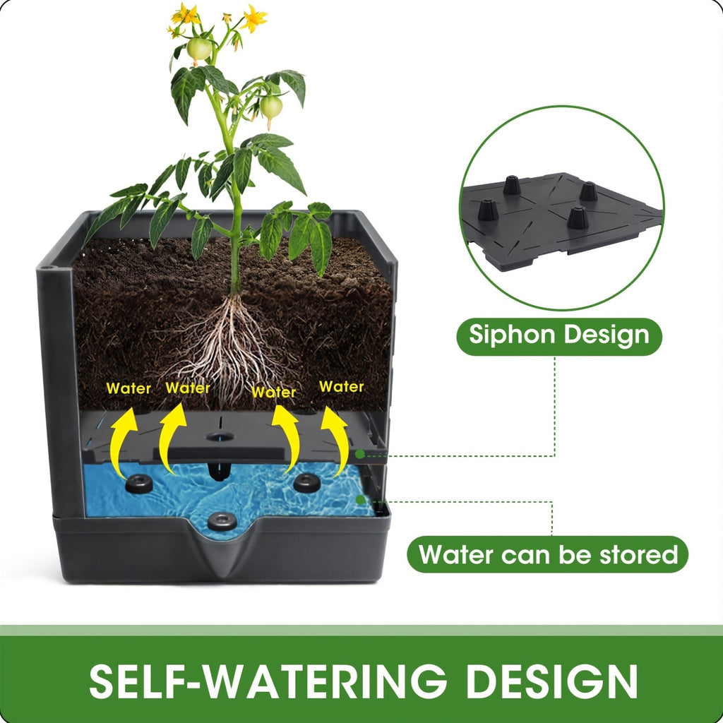 GridGrow | Zelfbewaterende Tomatenplantbox – Duurzame Plastic Vierkante Plantenbak