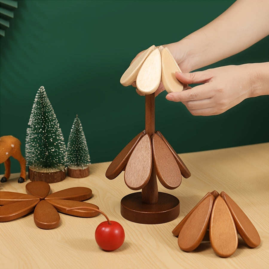 FestivCoast | Houten kerstboom onderzetters met standaard – 3 stuks, creatief boomvormig, hittebestendig