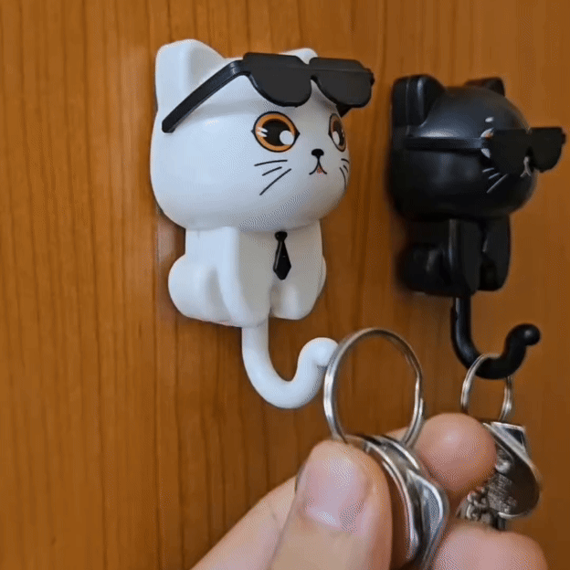 PurrPeek | Grillige Kat Sleutelhanger - Cartoon Glurende Kat Muurhaak voor Sleutels & Accessoires