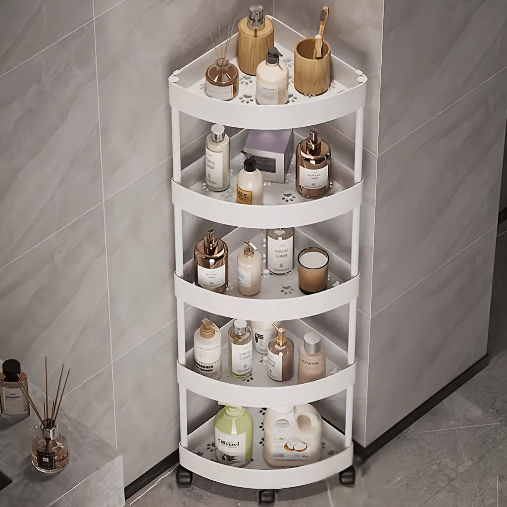 ShowerStack | 5-laags hoekdouche caddy, zwarte kunststof badkamer opbergrek, vrijstaande organizer