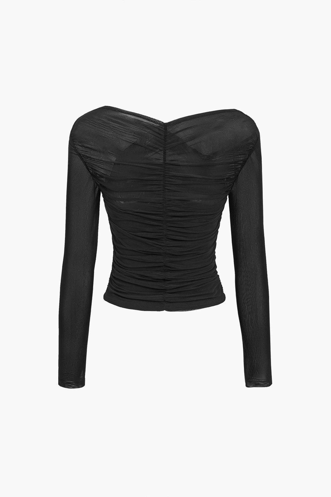 Zaira | Meshblouse met lange mouwen – cropped top met geplooide details, elegante, chique slim-fit