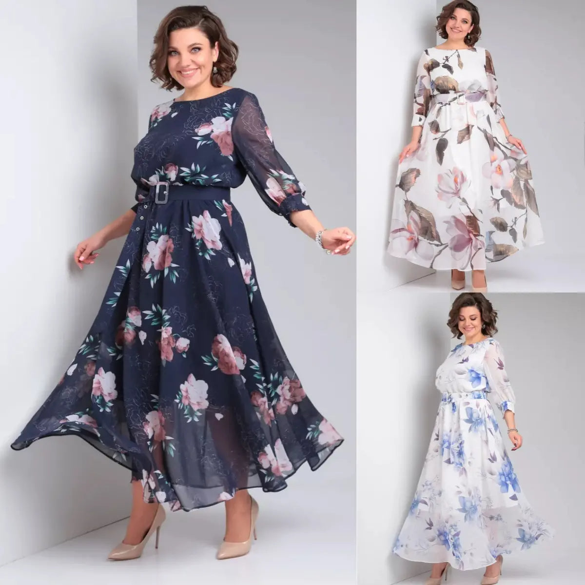 Zelyn | Bloemen maxi-jurk voor dames – elegante A-lijn lange jurk met ceintuur