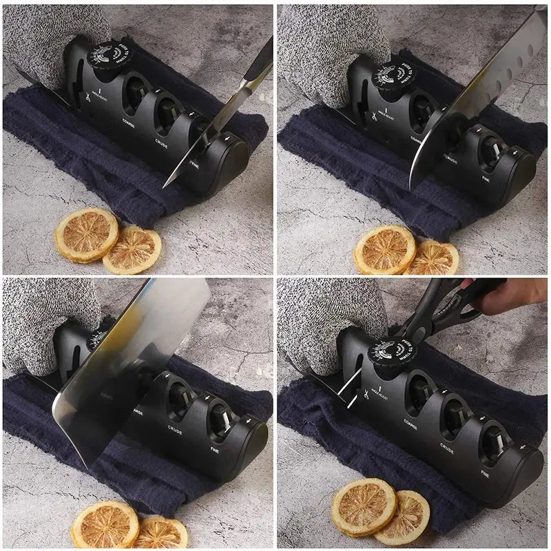 KnifeAid | 4-in-1 multifunctionele messenslijper – Professionele keukenslijper voor messen, scharen en gereedschap