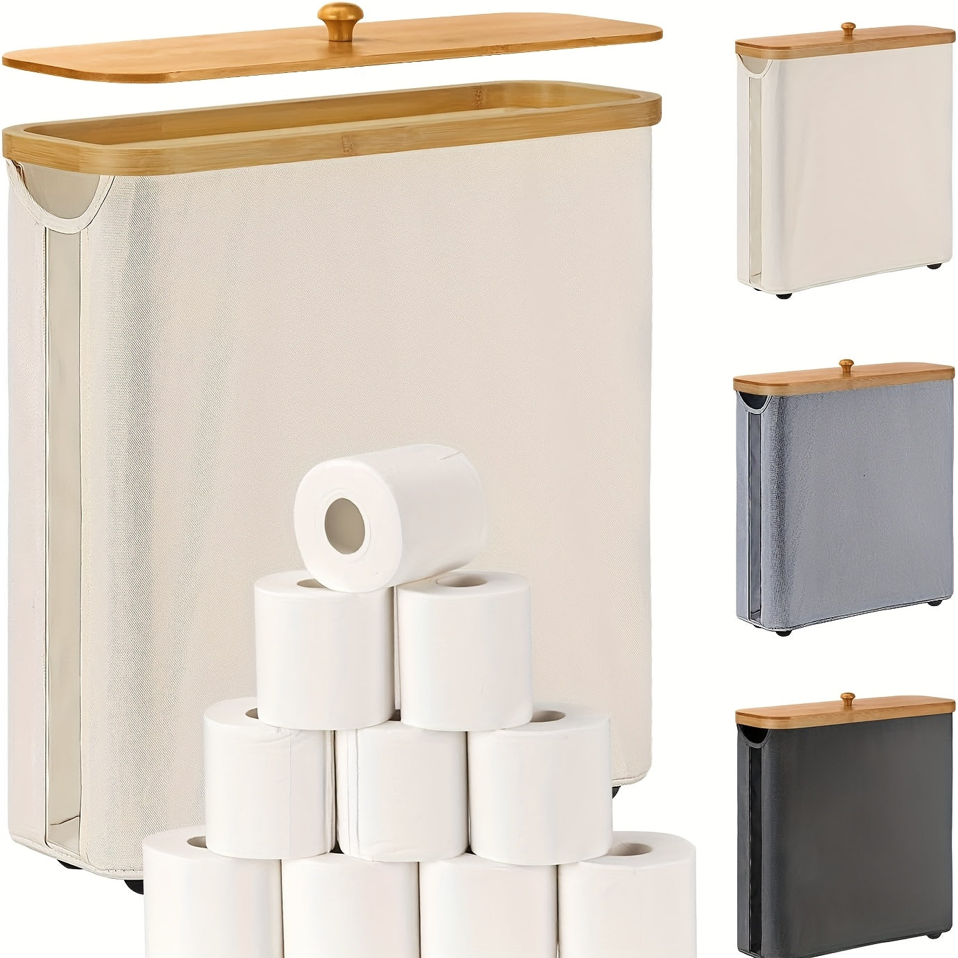 RollStash | Toiletpapiermand met deksel – houder voor maximaal 12 rollen, organizer voor badkamer en slaapkamer