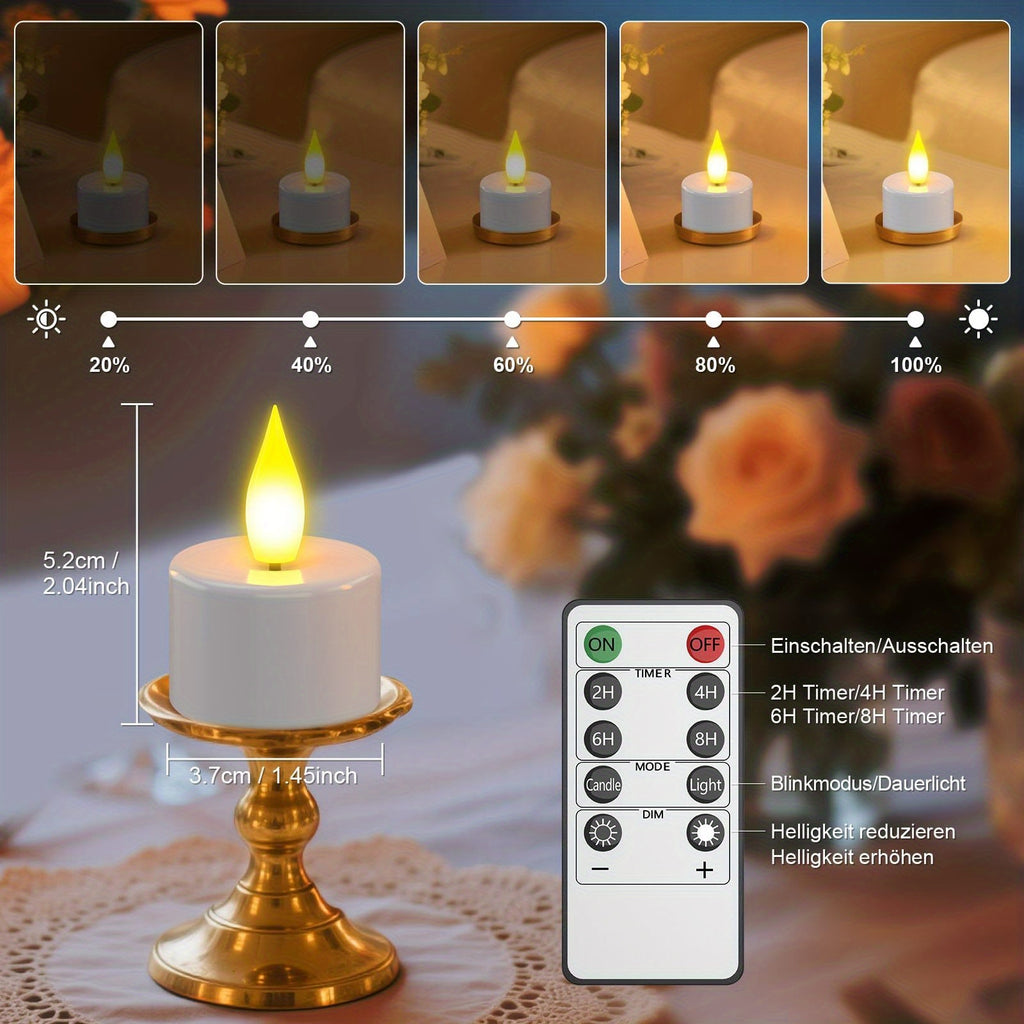 LumiFlick | Set van 12 LED-theelichtjes met timer – oplaadbaar, vlamloos, sfeervol voor bruiloften, feesten