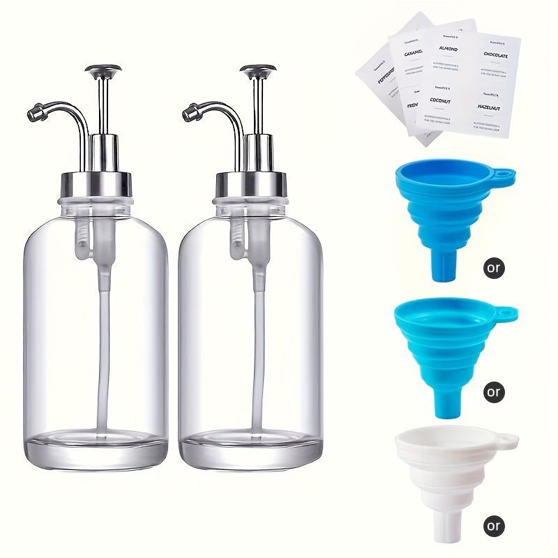 SyrupLux | 500 ml glazen koffiesiroopdispenser met pomp en trechter – Elegante koffie-, bar- en keukenflacon