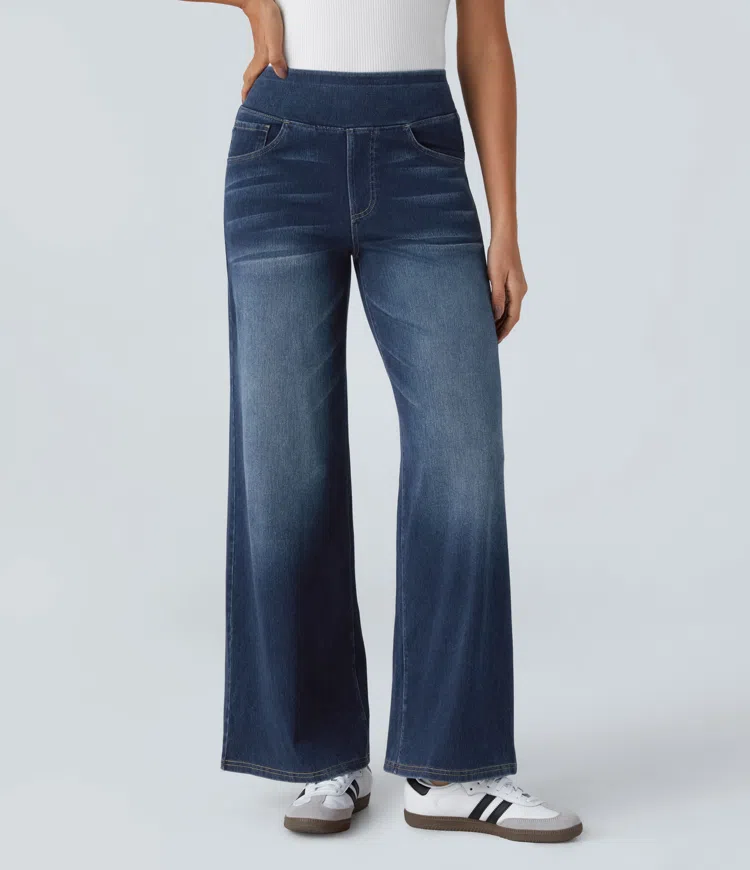 Rexina | Dames high-waisted wijde jeans – Comfortabele stretchdenim, trendy losvallende casual broek