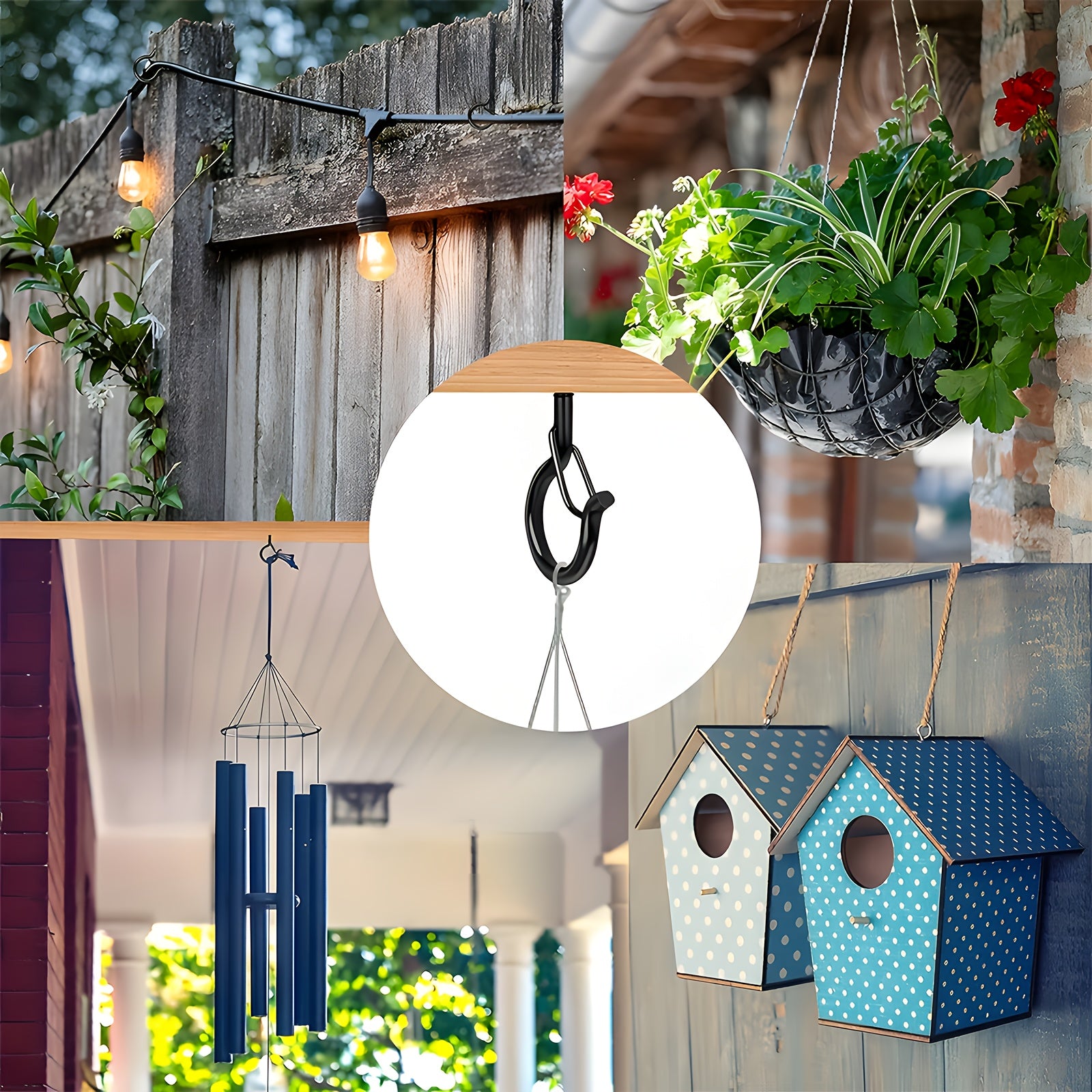 LockHook | Zware Q-haken met veiligheidsslot - Gemakkelijk los te maken ophanghaken voor lampen, windgongs, vogelvoederhuisjes