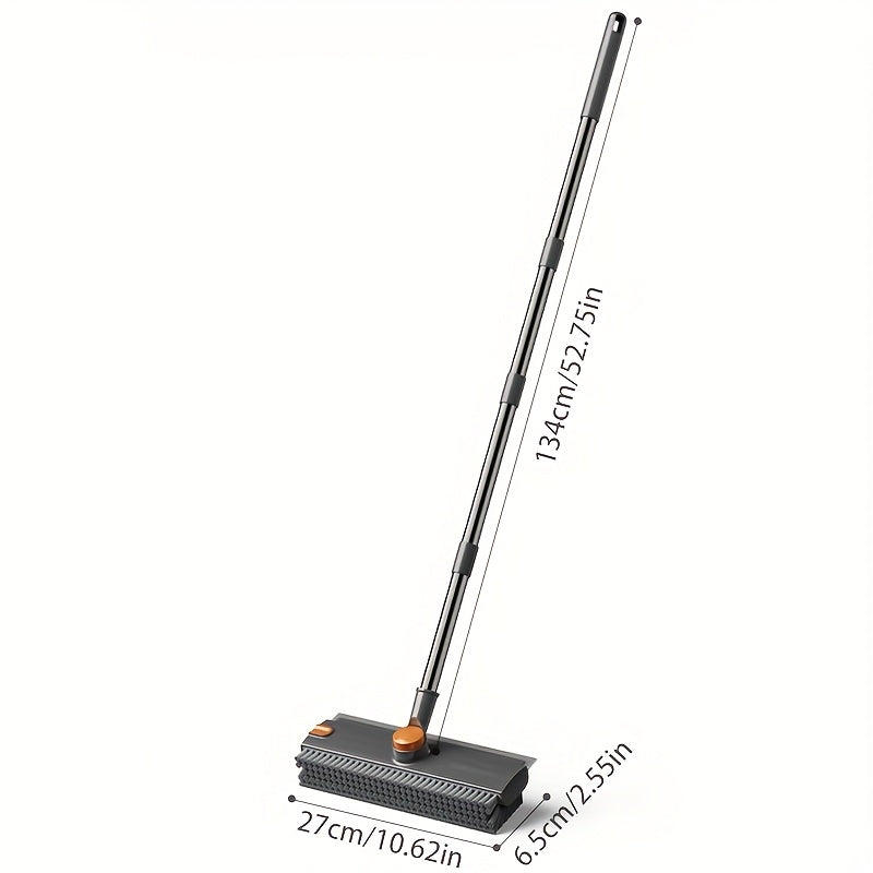 ScrubEdge | Schrobborstel met lange steel en draaibare dubbelzijdige kop, roestvrij staal en kunststof, ingebouwde schraper