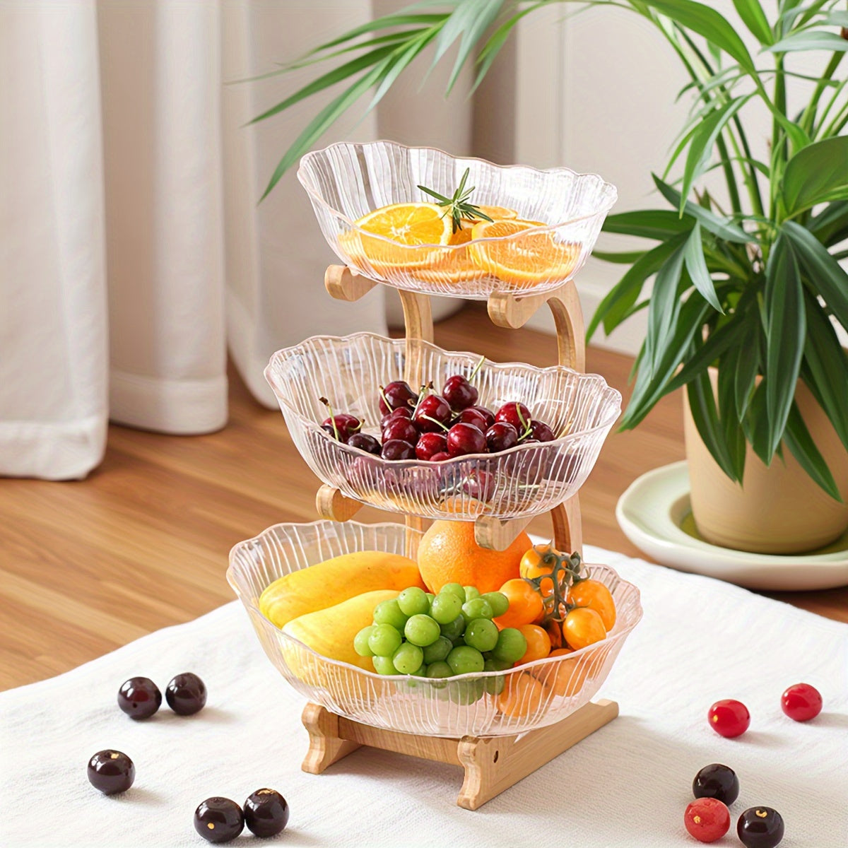 StackNest | 3-Lagen Plastic Fruit- & Snackbord – Multifunctionele Opbergtray, Gelaagde Dessertstandaard