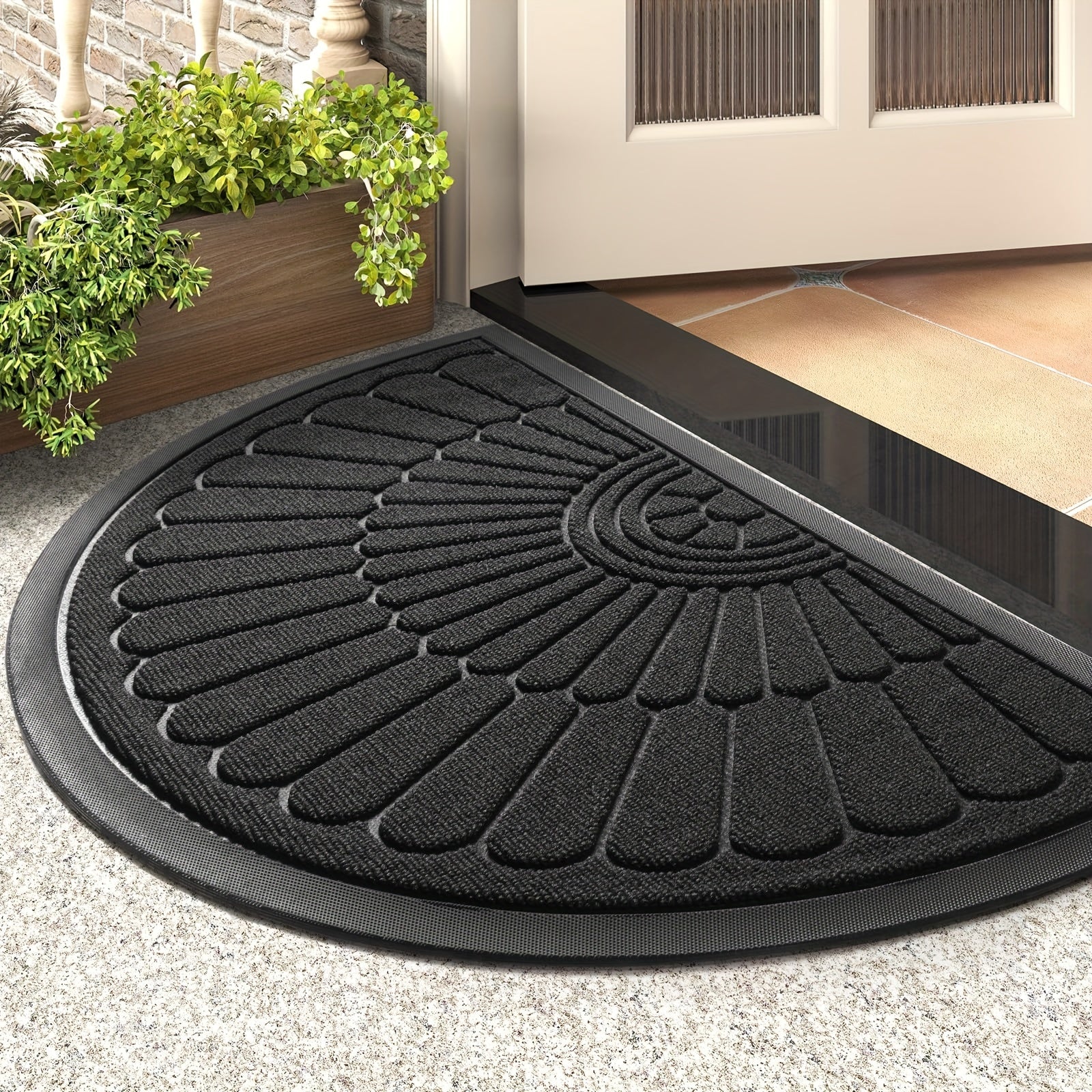 StepNest | Halve cirkelvormige rubberen deurmat – antislip, welkomstmat voor de ingang, reinigt poten en schoenen