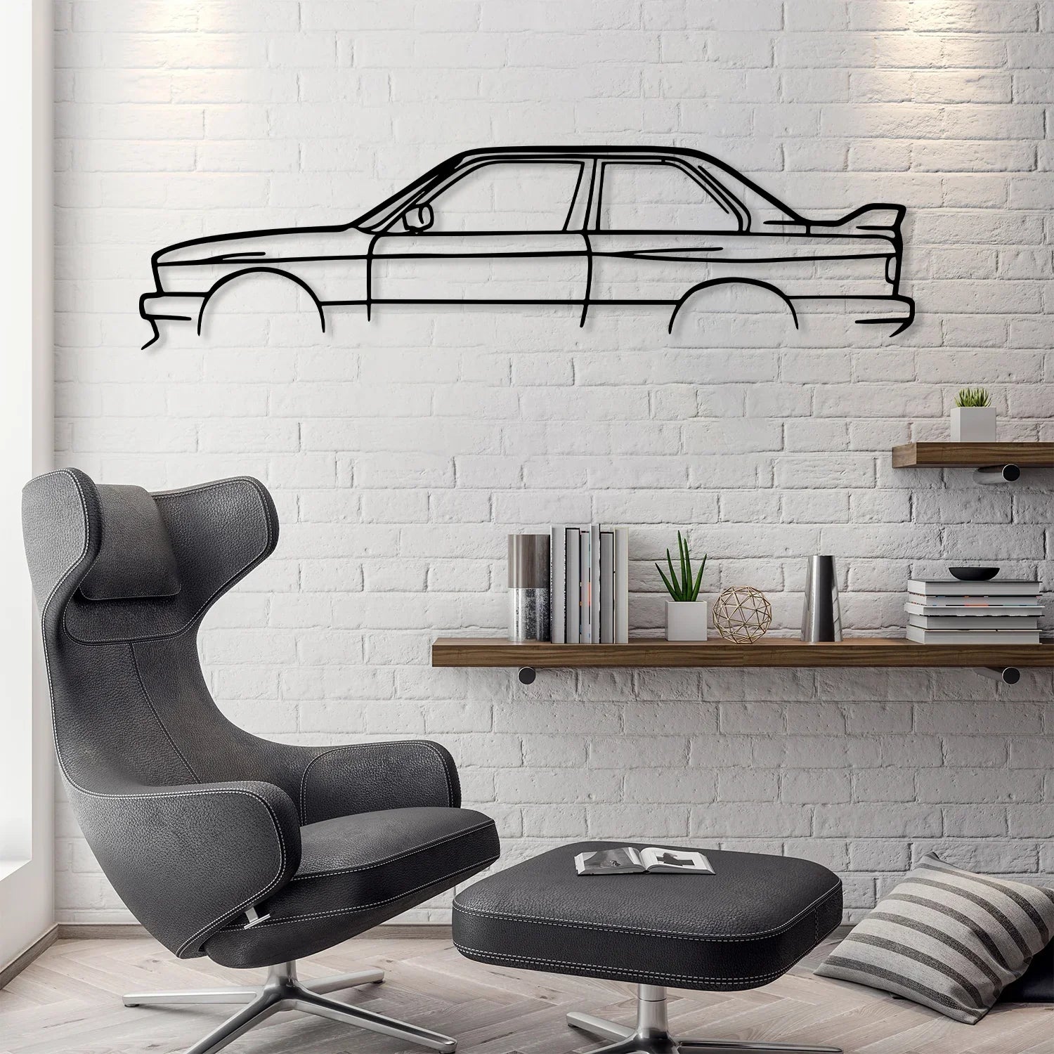 SteelRide | M3 Metalen Auto Muurkunst - Lasergesneden Stalen Auto Silhouet Muurdecoratie