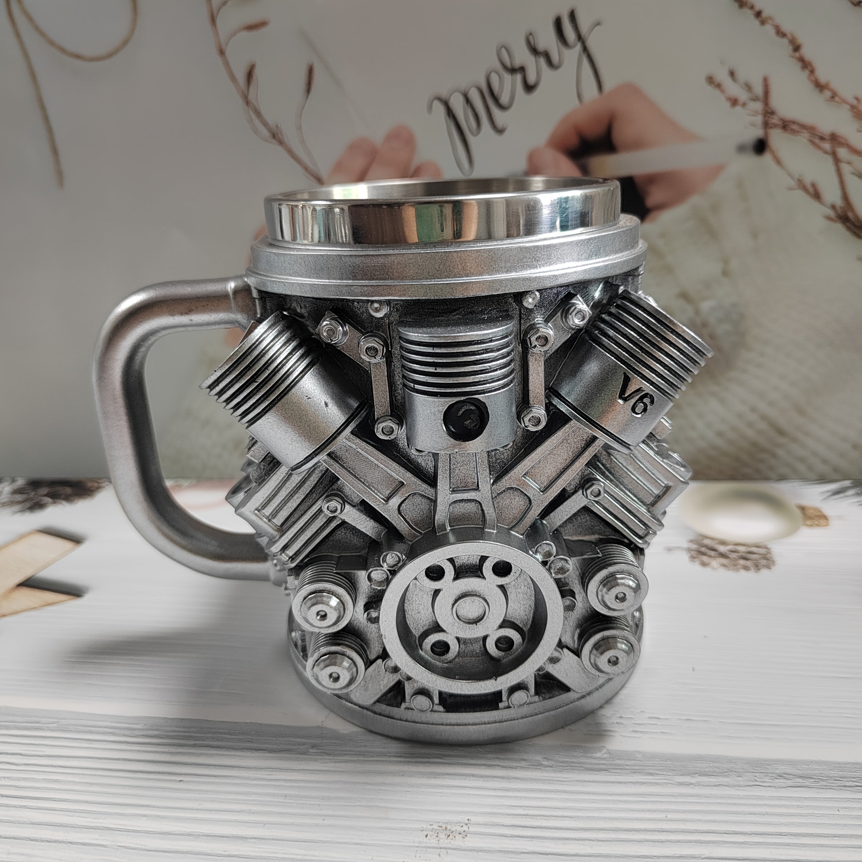 EngineSip | Roestvrijstalen koffiemok voor autoliefhebbers, herbruikbare beker van 450 ml voor warme en koude dranken