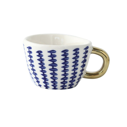 LuxeMug | Geometrisch Patroon Kopje met Gouden Handvat, Elegante Keramische Koffiemok, Luxe Theekopje