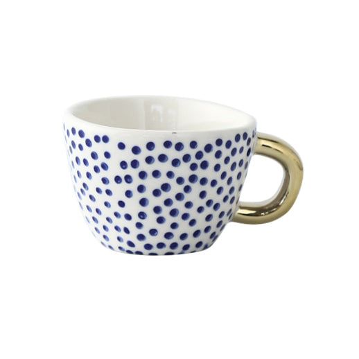 LuxeMug | Geometrisch Patroon Kopje met Gouden Handvat, Elegante Keramische Koffiemok, Luxe Theekopje