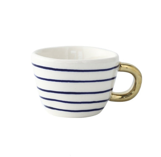 LuxeMug | Geometrisch Patroon Kopje met Gouden Handvat, Elegante Keramische Koffiemok, Luxe Theekopje