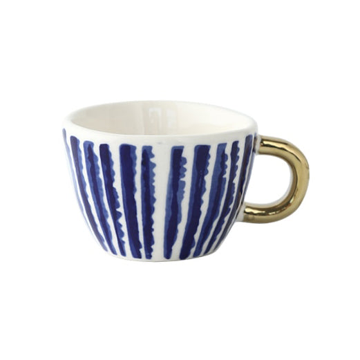 LuxeMug | Geometrisch Patroon Kopje met Gouden Handvat, Elegante Keramische Koffiemok, Luxe Theekopje