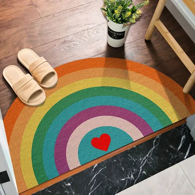 ZestyMat | Deurmat met halve cirkel - Regenboog- & watermeloenprint, antislip, voor binnen en buiten