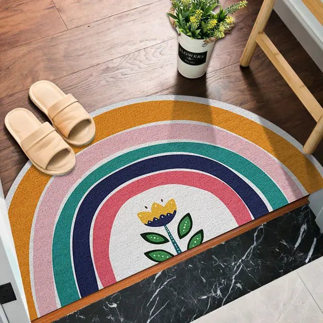 ZestyMat | Deurmat met halve cirkel - Regenboog- & watermeloenprint, antislip, voor binnen en buiten