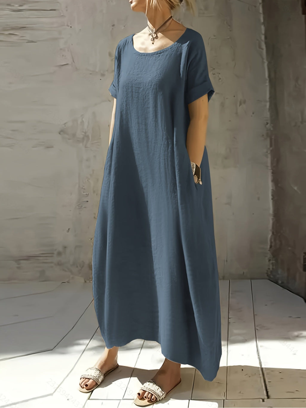 Elvarra | Losse Maxi Jurk met Zakjes – Korte Mouwen, Ademend, Casual Zomerjurk