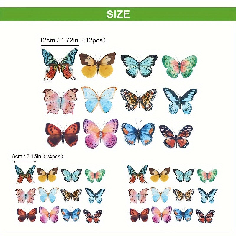 FlutterPop | Set 3D Vlinder Muurstickers – Kleurrijke Waterverf PVC