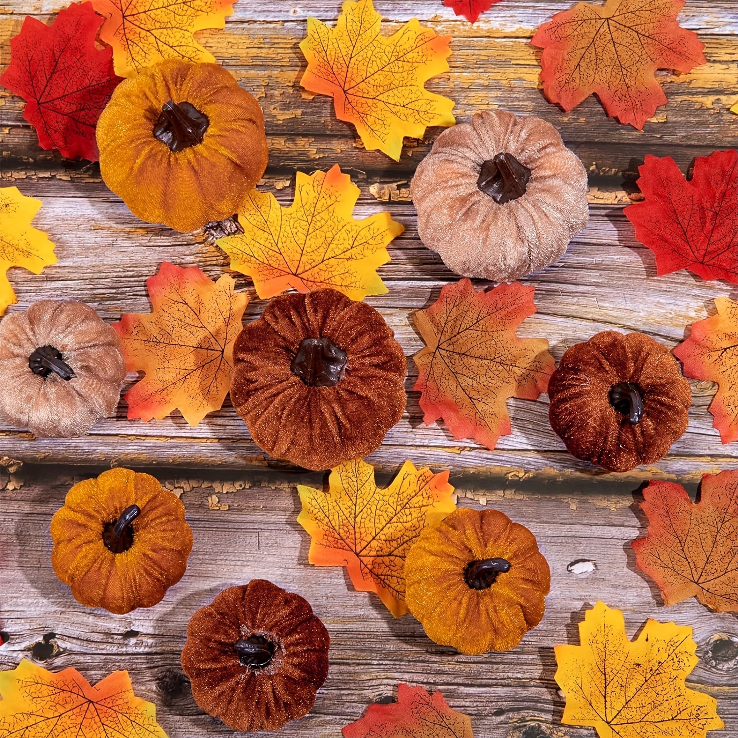 PumpkinPatch | 12 stuks kunstmatige fluwelen pompoenen – schuimrubberen herfstdecoratie & Halloween-tafelversiering
