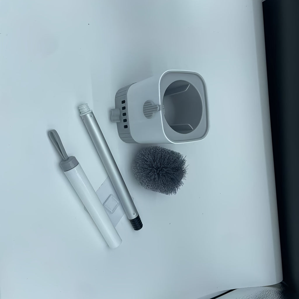 Rinzo | Wandgemonteerde toiletborstel en houder set – Lange steel, lekbak, geen dode hoeken